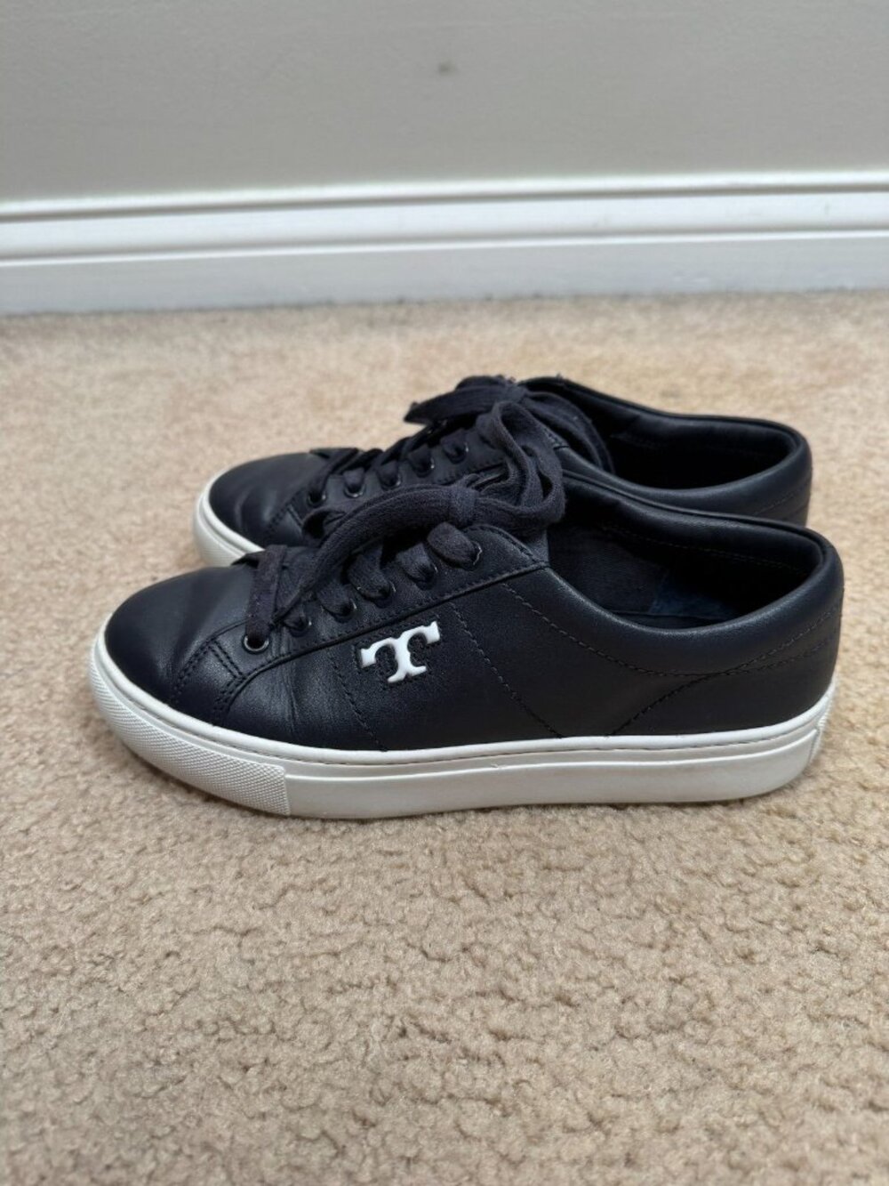 Tory Burch Amalia Sneaker Shoe Size 6M Leather Navy Blue Low Top Lace Up - Picture 5 of 12